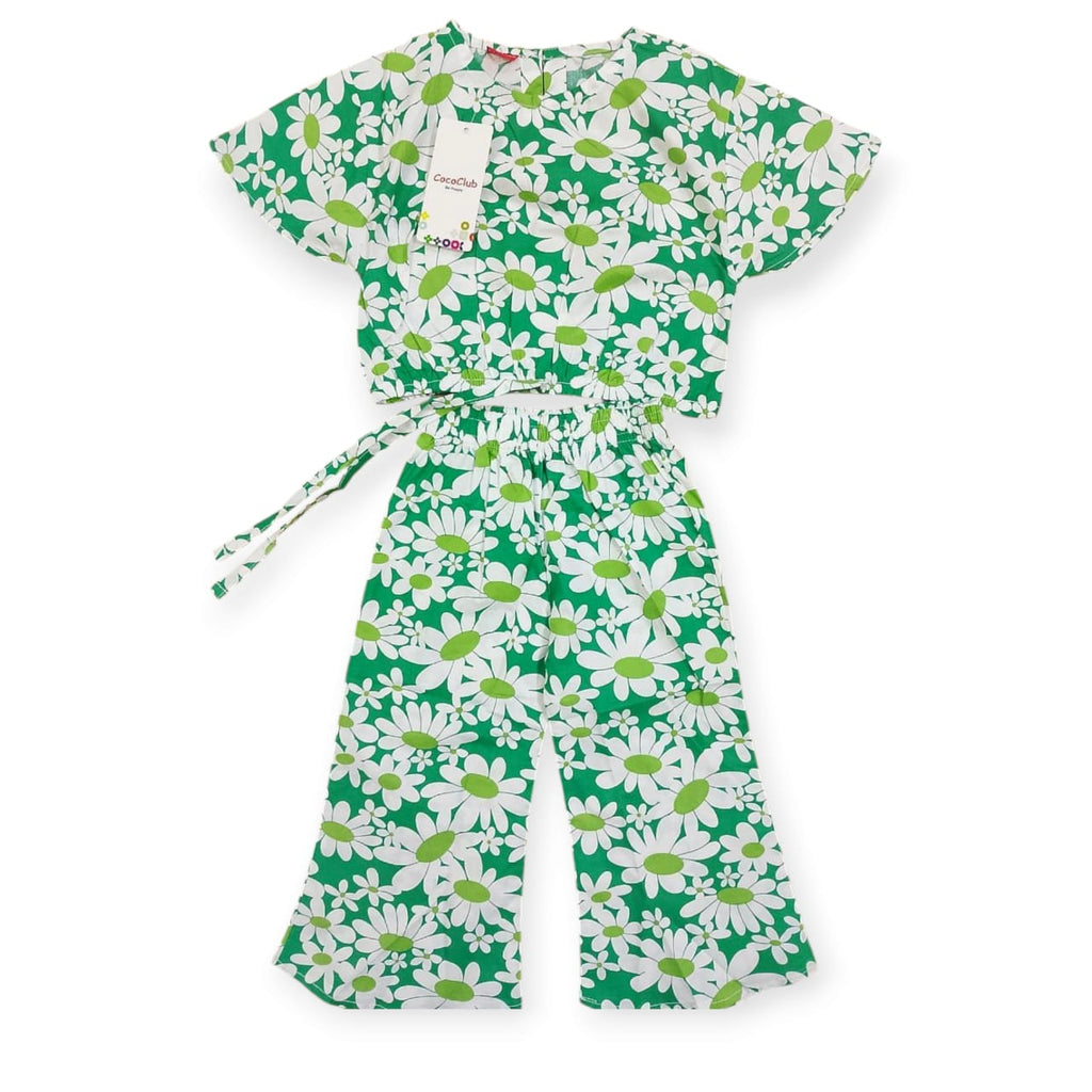 All Over Floral Print Half Sleeve Green Skate Fish Girls