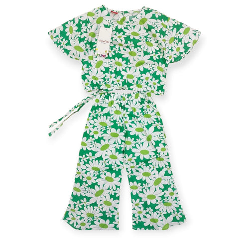 All Over Floral Print Half Sleeve Green Skate Fish Girls