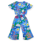 Floral Print Half Sleeve Blue Skate Fish Girls