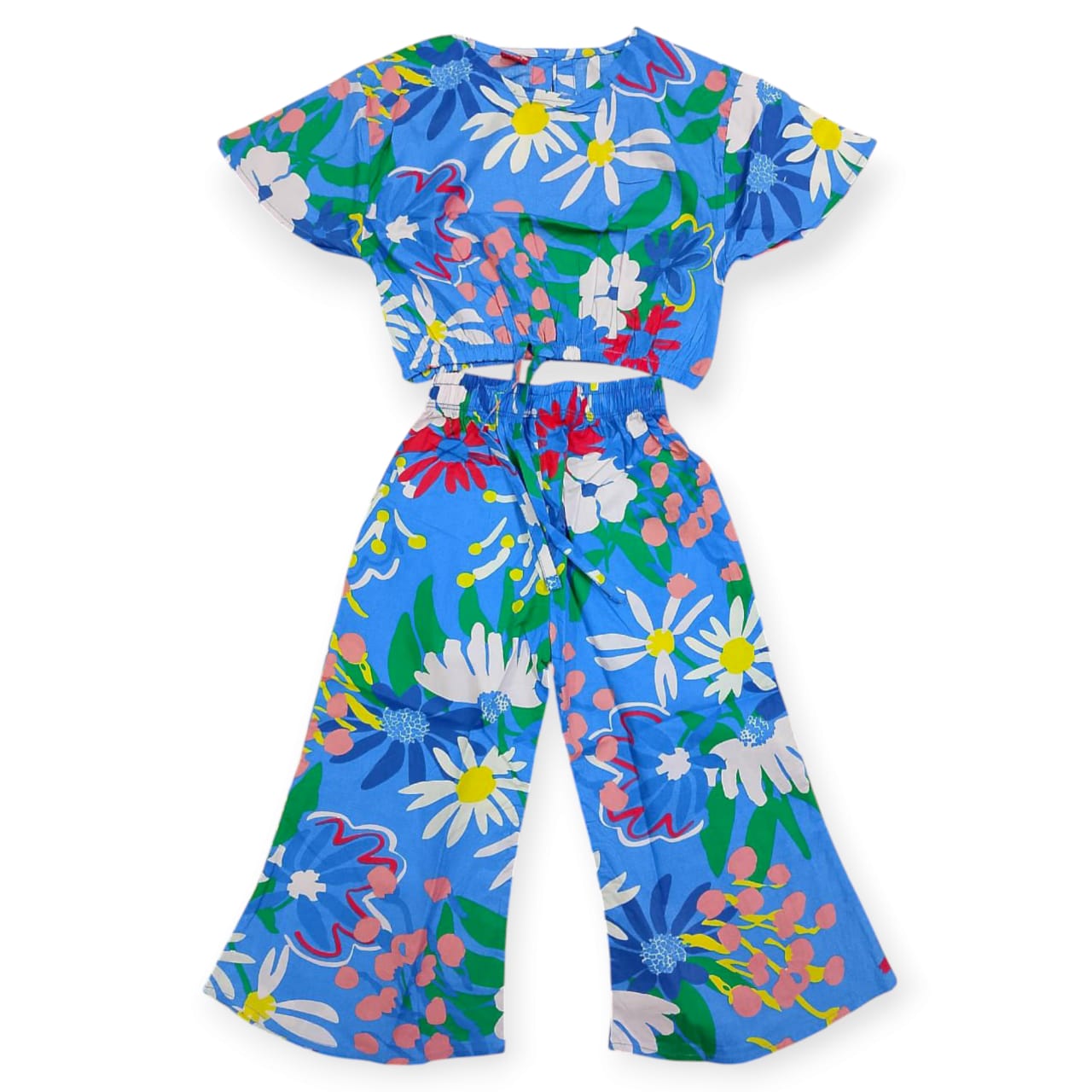 Floral Print Half Sleeve Blue Skate Fish Girls