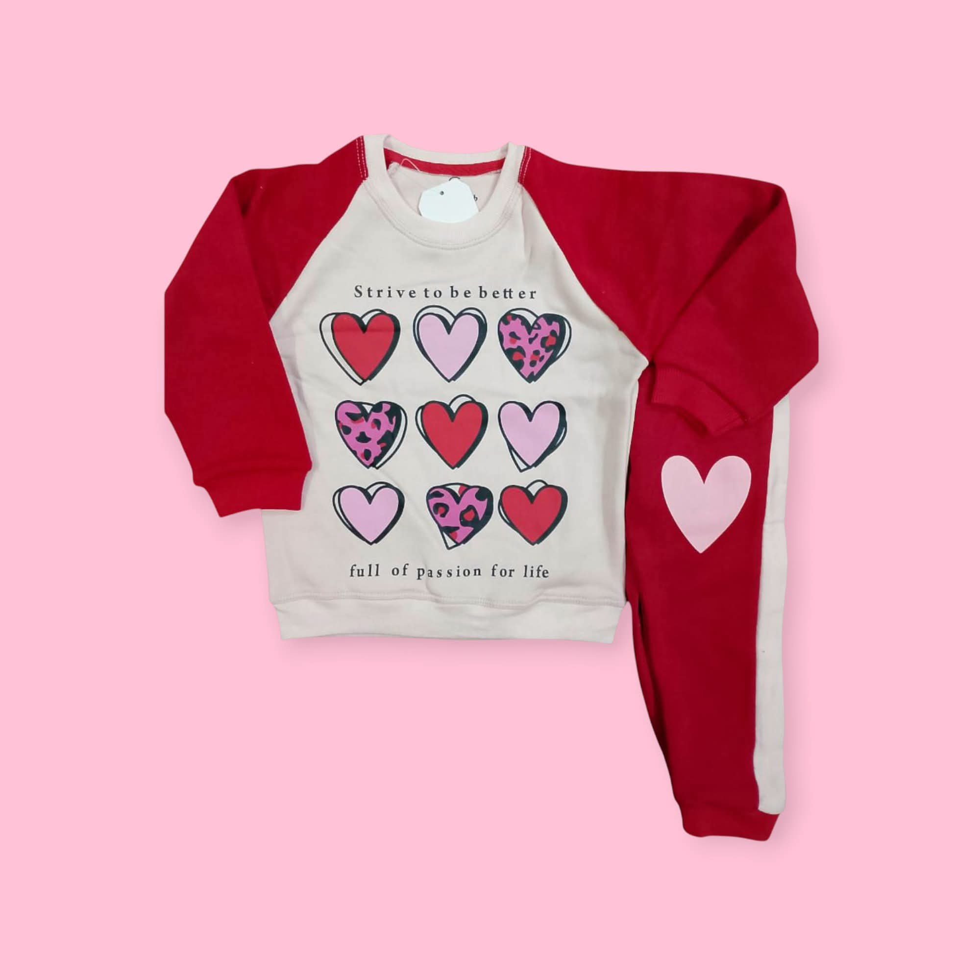 Pink Red Heart Girls Winter Track Suit