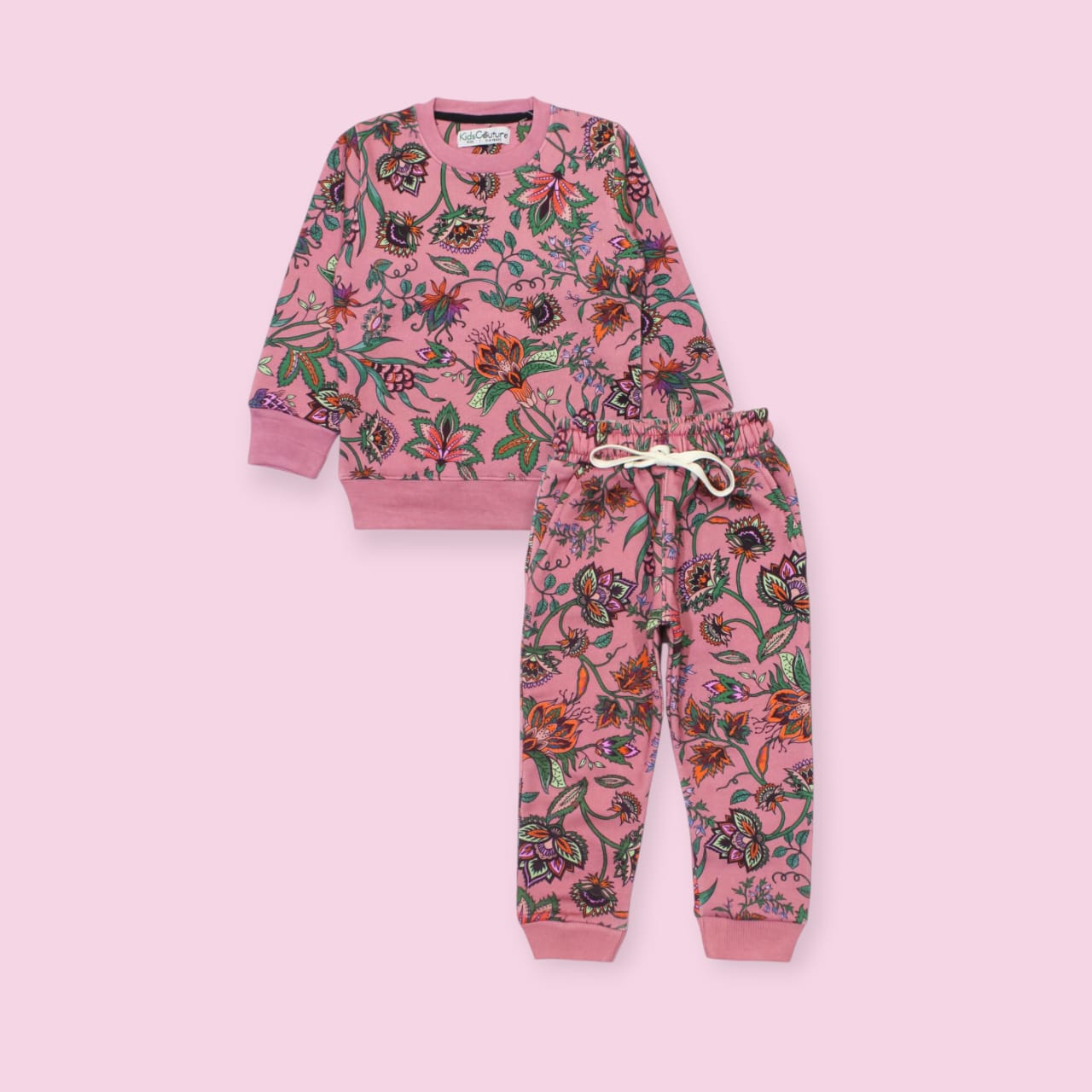 Pink Floral Print Girls Tracksuit
