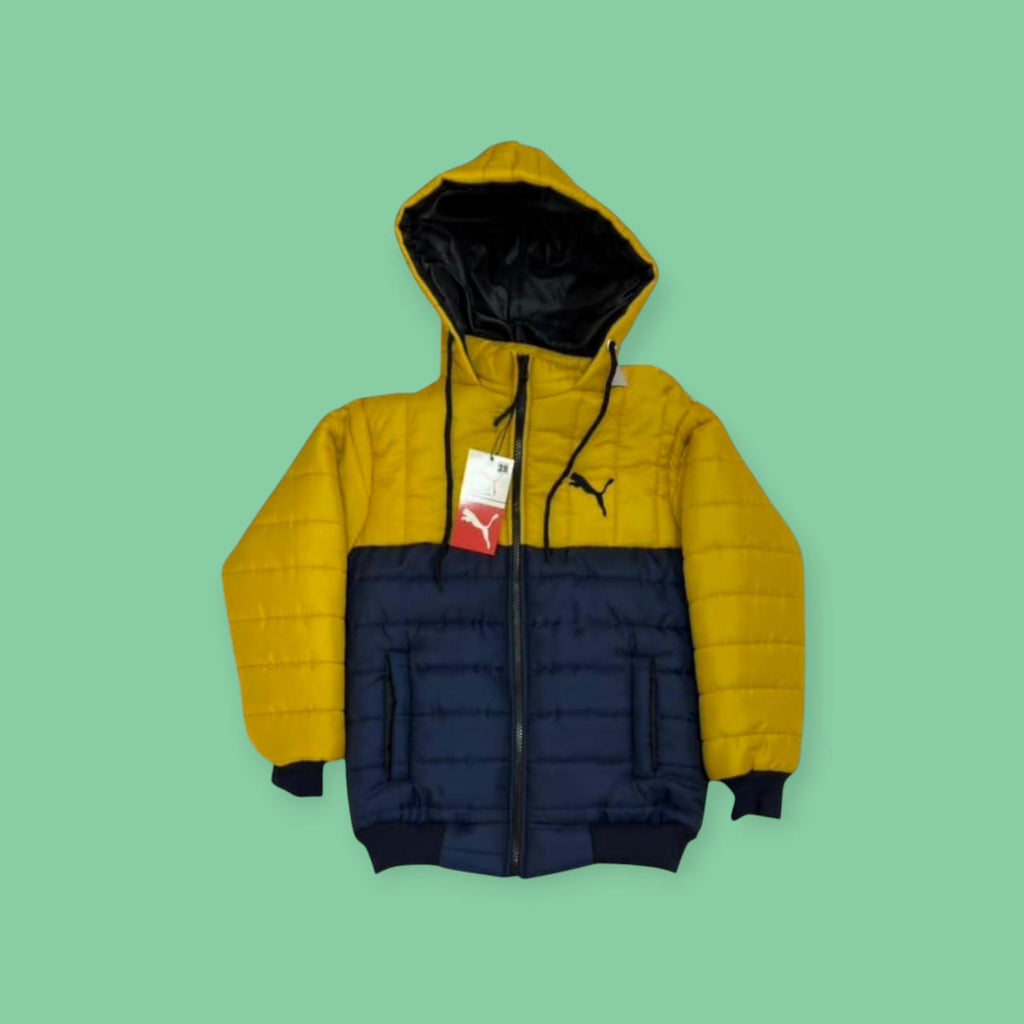 Yellow and Blue Winter Puffer Jacket
