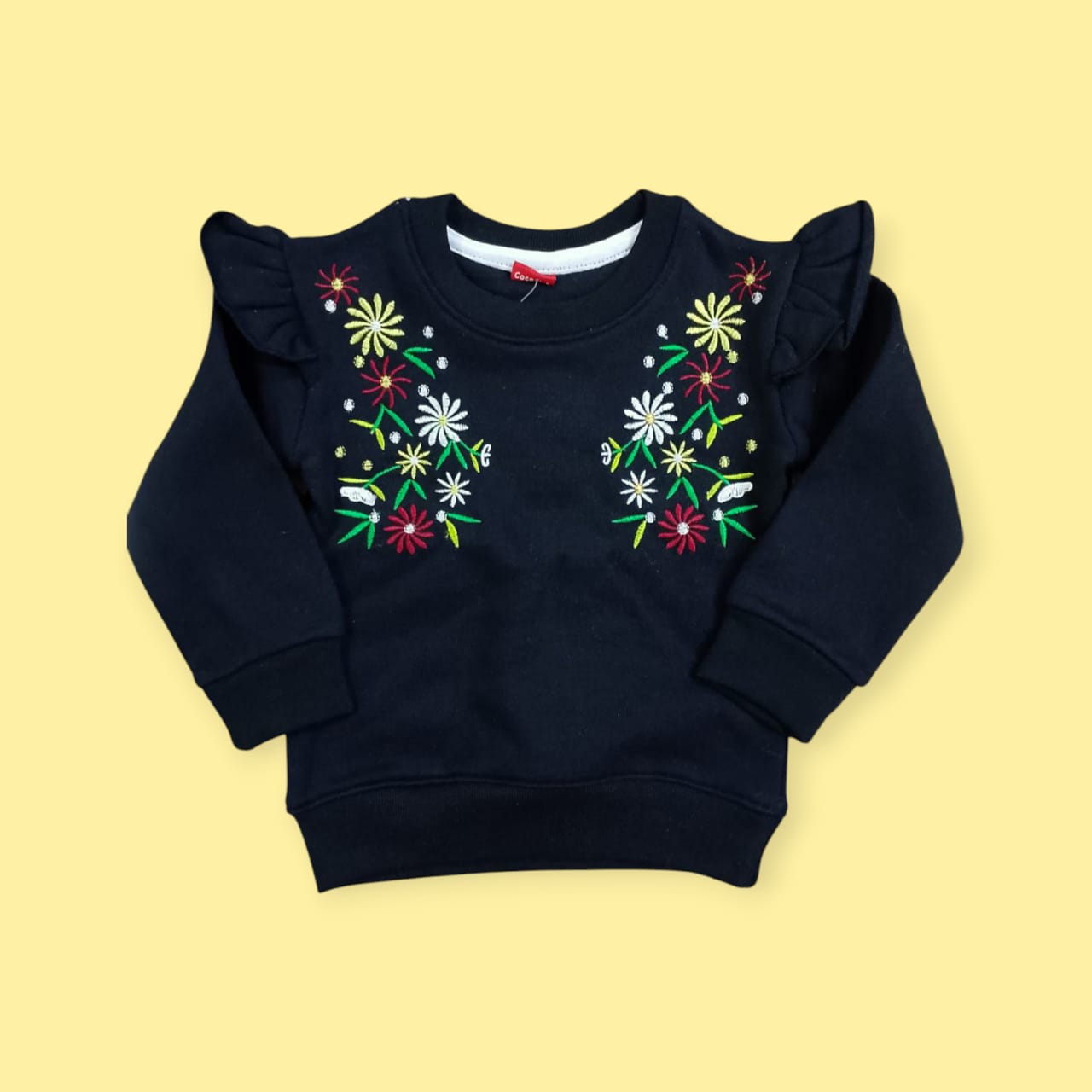 Black Embroided Girls Sweatshirt