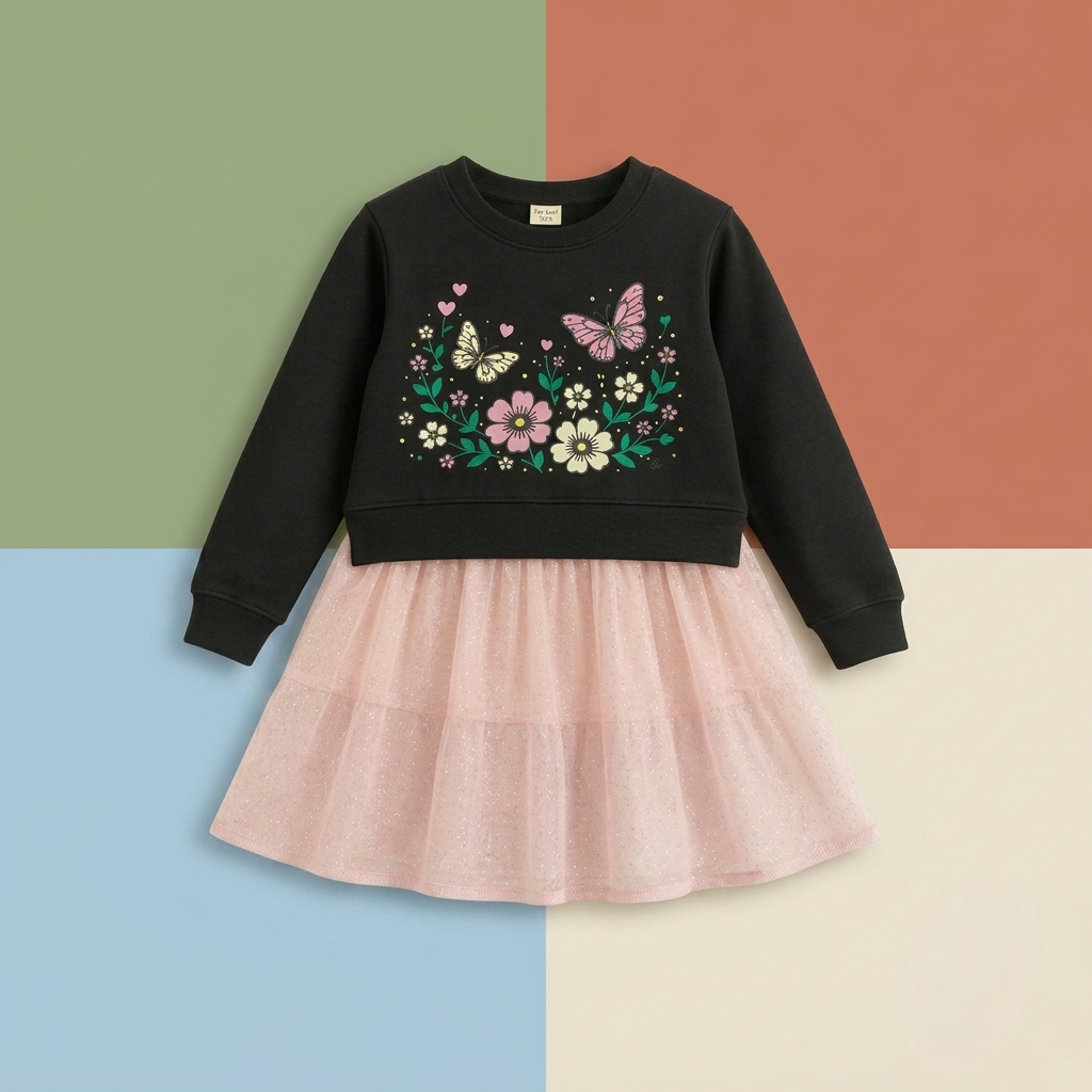 Butterfly Bloom Girls Winter Dress