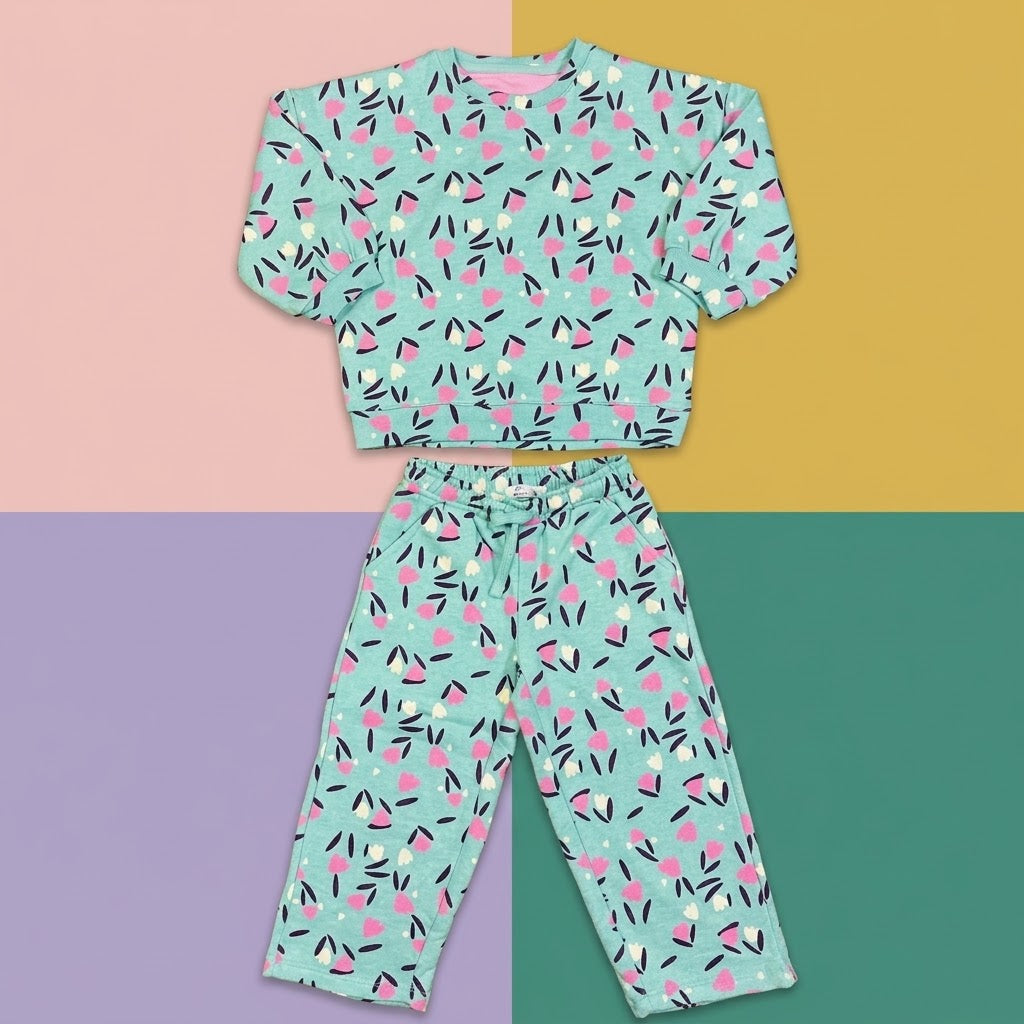 Overall Print Drop Shoulder Girls set