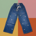 Girls Bow Denim Embroidered