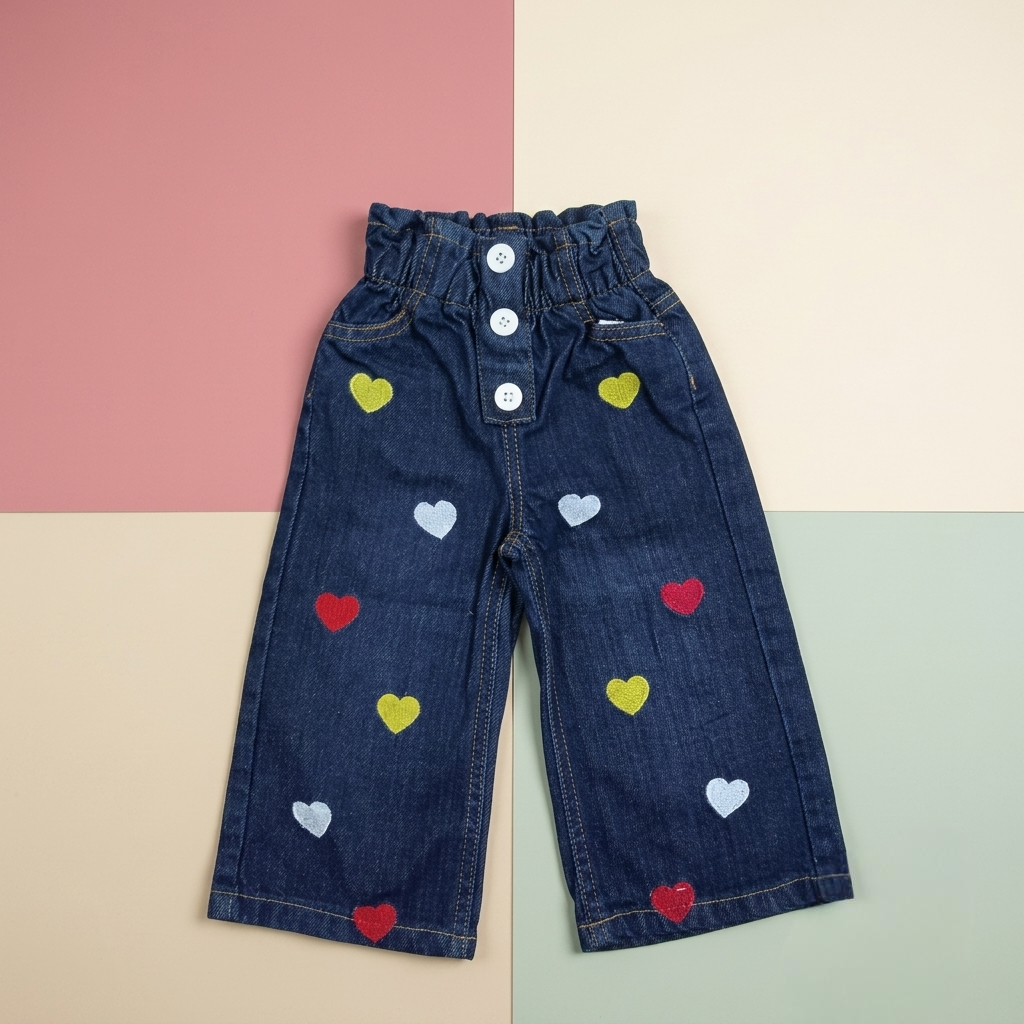 Heart Girls Embroidered Denim