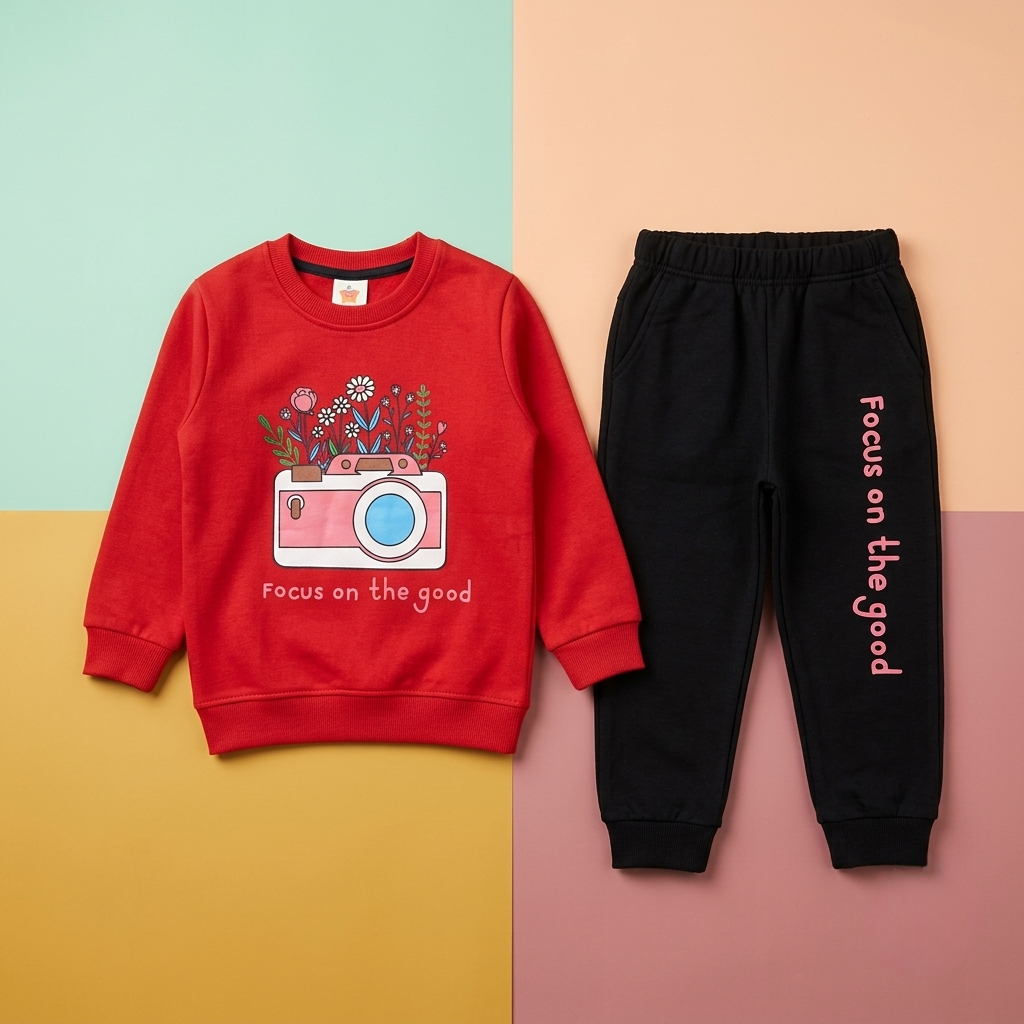 Red Floral Girls Tracksuit