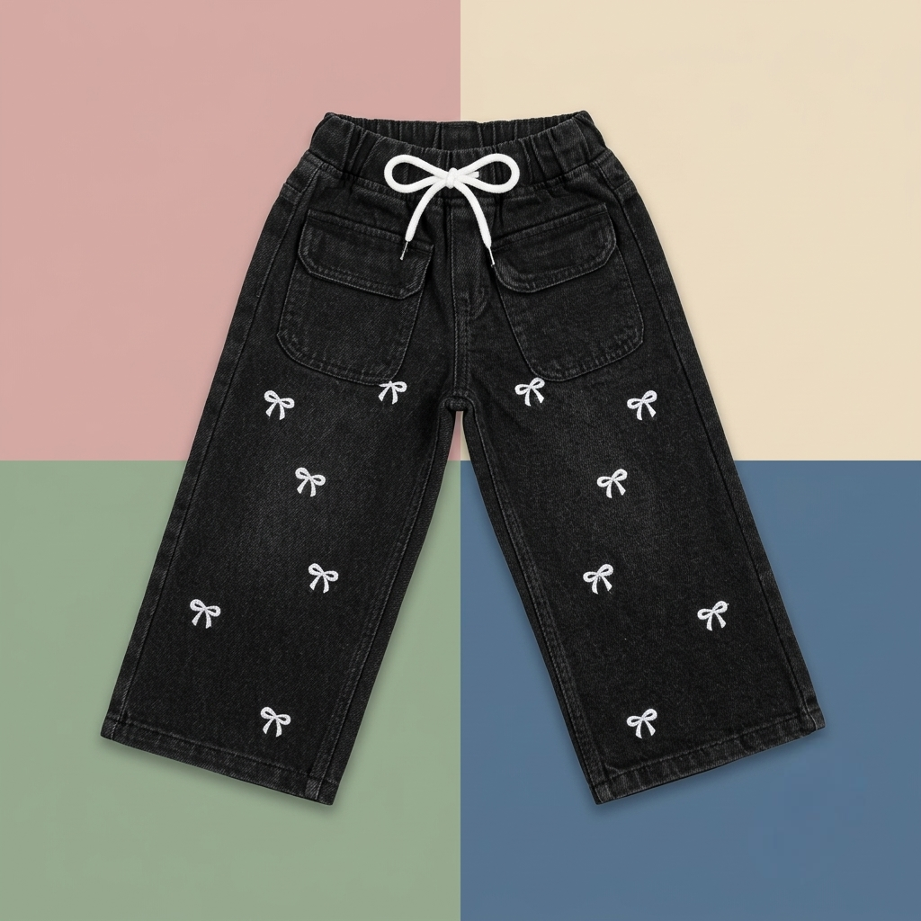 Black Embroidered Denim