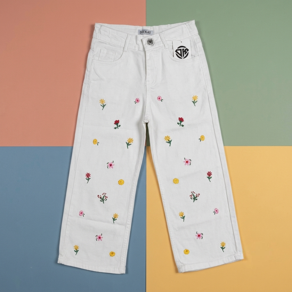 White Embroidered Denim