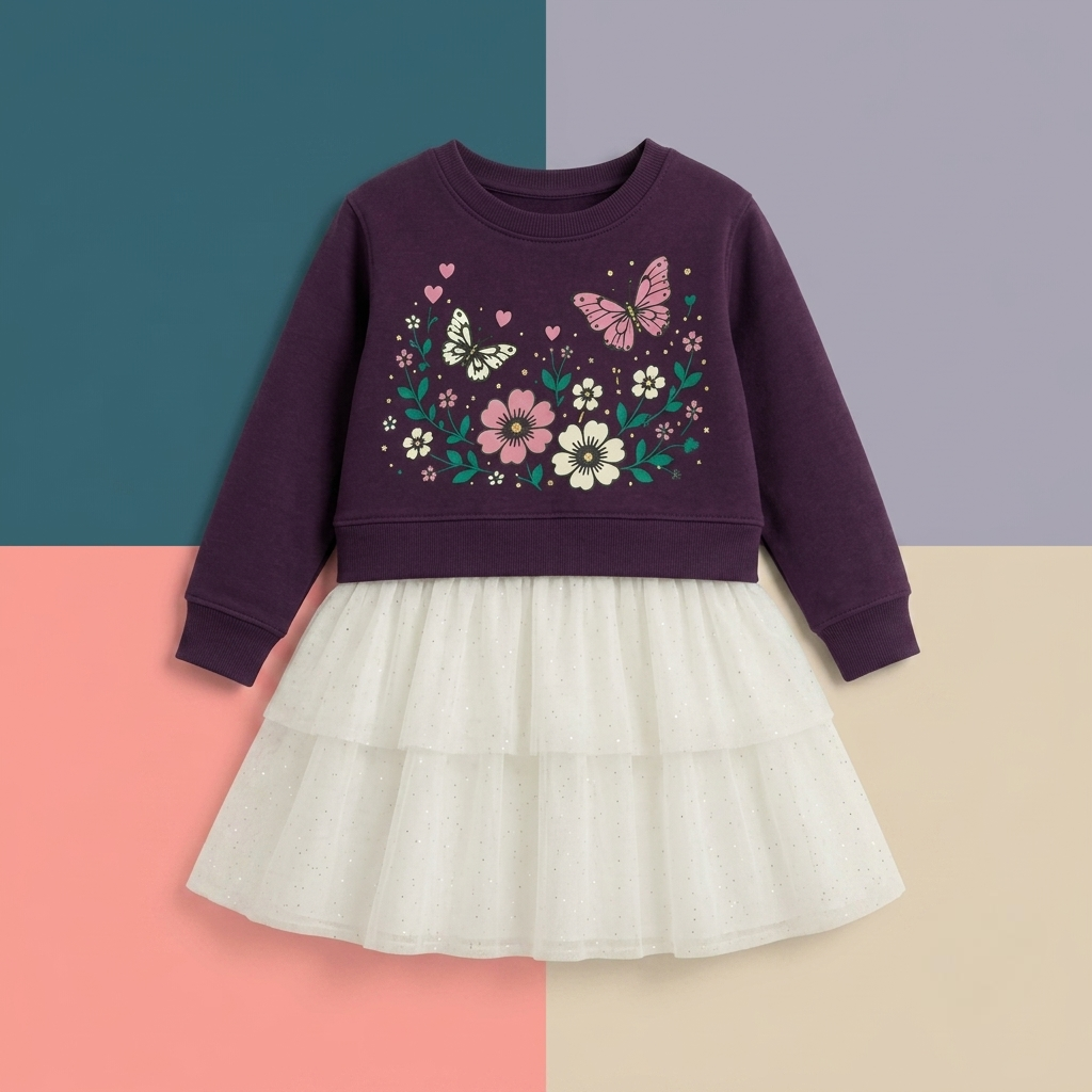 Purple Butterfly Bloom Girls Winter Dress